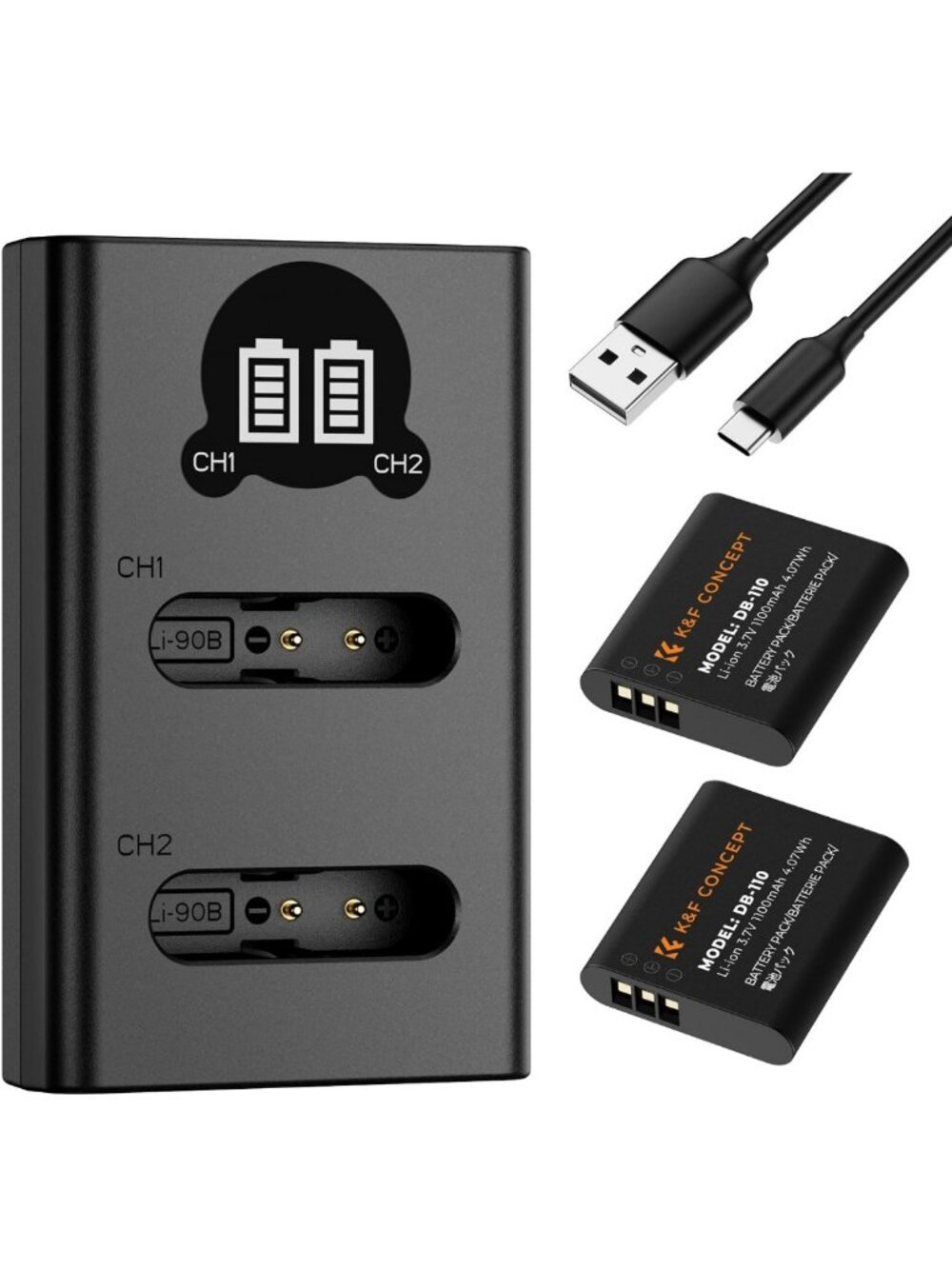 High-Capacity 1100mAh Camera Battery & Dual Slot LCD Charger for Ricoh & Olympus